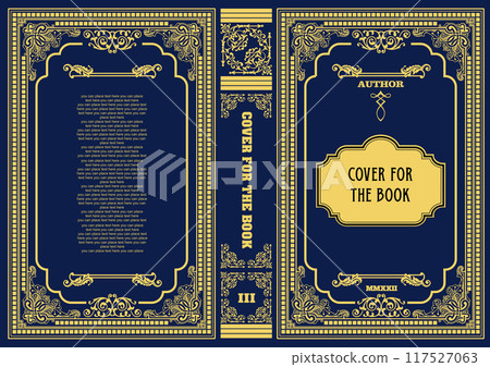 Ornate leather book cover and Old retro ornament frames. Royal Golden style design. Historical novel. Vintage Border to be printed on the covers of books. Colored Vector hand drawn illustration Ornate leather book cover and Old retro ornament frames. Royal Golden style design. Historical novel. Vintage Border to be printed on the covers of books. Colored Vector hand drawn illustration 117527063