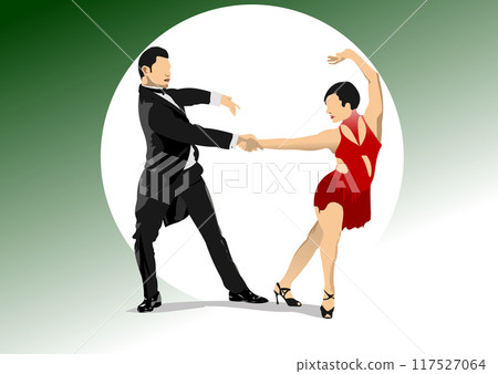 Brazilian rumba dancers. 3d vector hand draw color illustration Brazilian rumba dancers. 3d vector hand draw color illustration 117527064