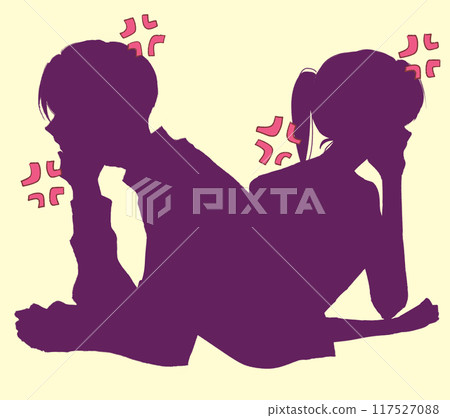 Man and woman standing back to back, silhouette, angry mark 117527088