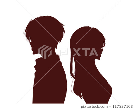 Man and woman standing back to back silhouette negative 117527108