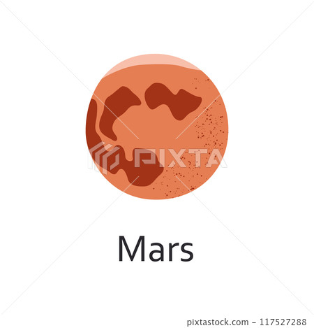 Mars planet vector illustration, flat cartoon style. Doodle for space and astronomy themes, astrology, children books, icon for educational purposes. Red terrestrial from the solar system 117527288