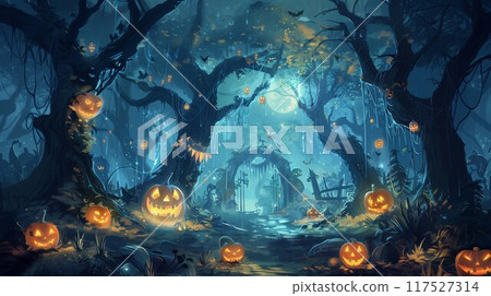 Jack O'Lantern in the Forest 117527314