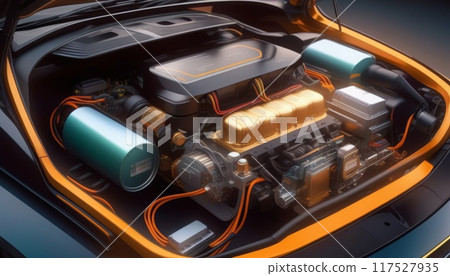 Unveiling the Ingenious Electric System of Eco Car - A Futuristic Illustration 117527935