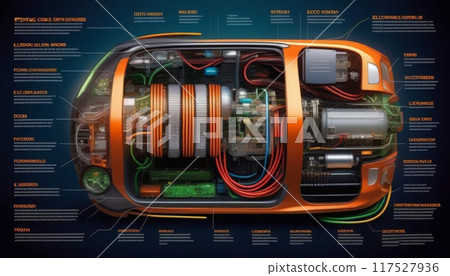 Unveiling the Ingenious Electric System of Eco Car - A Futuristic Illustration 117527936