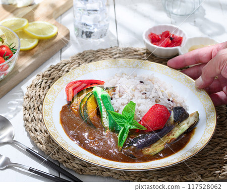 Summer vegetable curry made with multigrain rice Summer vegetable curry made with multigrain rice 117528062