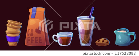 Coffee set isolated on black background 117528098