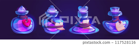 Magic glowing love potion in glass bottle 117528116