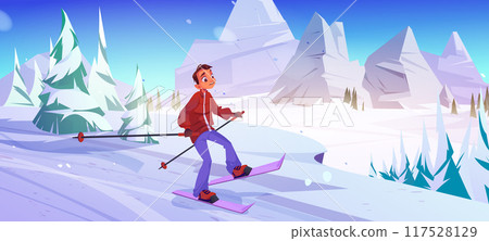 Active man skiing in winter mountains 117528129