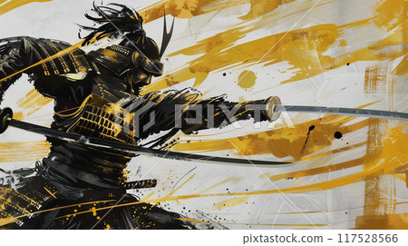 A gorgeous samurai illustration in black and gold A gorgeous samurai illustration in black and gold 117528566