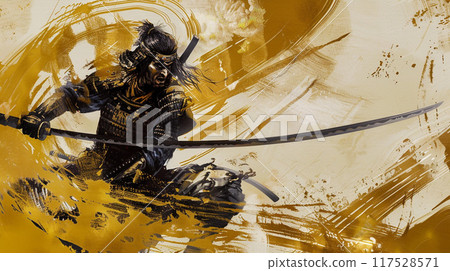 以黑色和金色繪製的華麗武士插圖 以黑色和金色繪製的華麗武士插圖 117528571