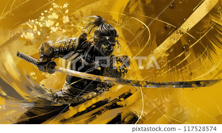 A gorgeous samurai illustration in black and gold A gorgeous samurai illustration in black and gold 117528574