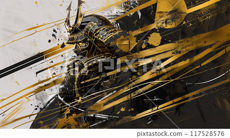 以黑色和金色繪製的華麗武士插圖 以黑色和金色繪製的華麗武士插圖 117528576