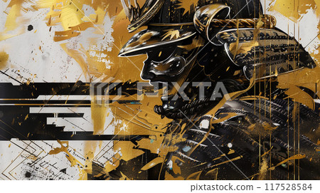 A gorgeous samurai illustration in black and gold 117528584