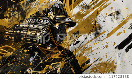 A gorgeous samurai illustration in black and gold 117528588