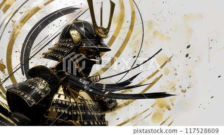 以黑色和金色繪製的華麗武士插圖 以黑色和金色繪製的華麗武士插圖 117528609