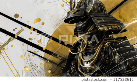 A gorgeous samurai illustration in black and gold 117528615