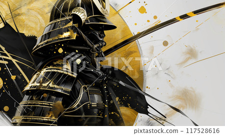 A gorgeous samurai illustration in black and gold A gorgeous samurai illustration in black and gold 117528616
