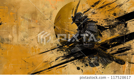 以黑色和金色繪製的華麗武士插圖 以黑色和金色繪製的華麗武士插圖 117528617