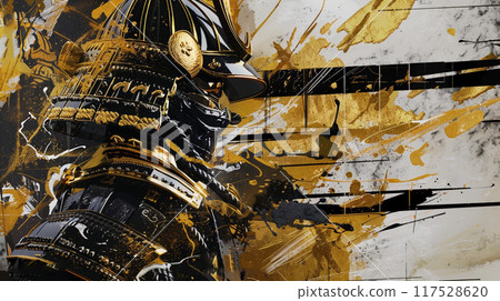 A gorgeous samurai illustration in black and gold 117528620