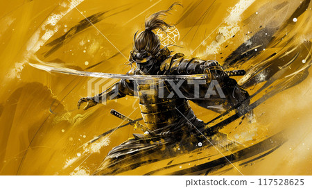A gorgeous samurai illustration in black and gold 117528625