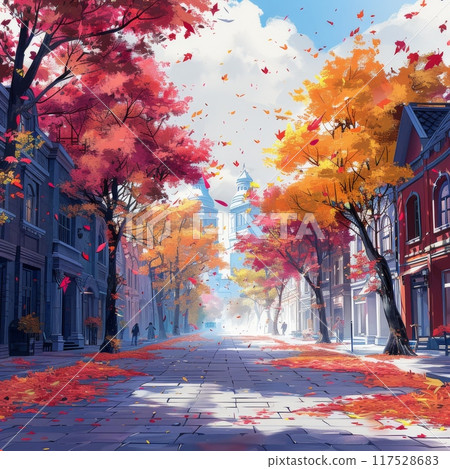 美麗的道路充滿秋天的樹木 美麗的道路充滿秋天的樹木 117528683