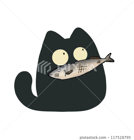 Cat holding grilled fish 117528795