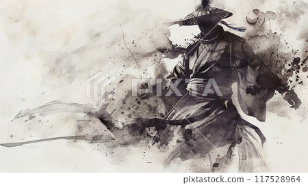 用墨水繪製的武士插圖 117528964