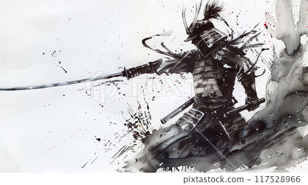 用墨水繪製的武士插圖 117528966