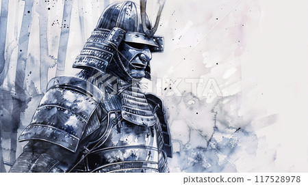 用墨水繪製的武士插圖 117528978