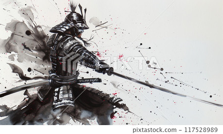 Samurai illustration drawn with ink 117528989