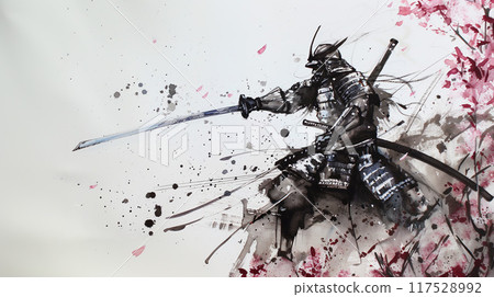 用墨水繪製的武士插圖 117528992