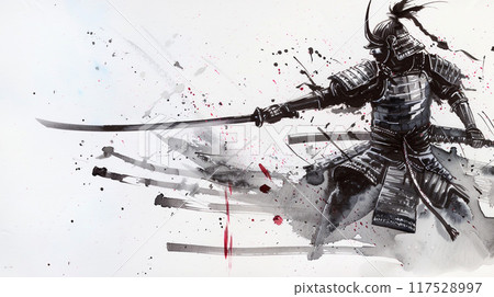 用墨水繪製的武士插圖 117528997