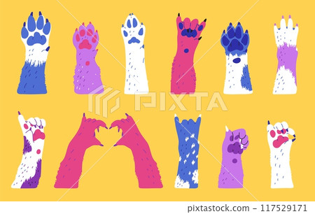 Set of vector dog paws of different colors. Flat style. 117529171