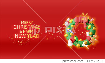 3D Decorated Christmas Wreath 117529219