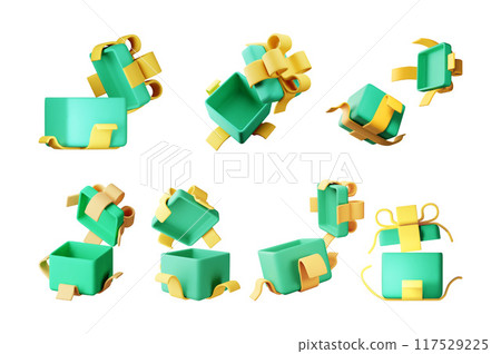 3D open gift box set isolated 117529225