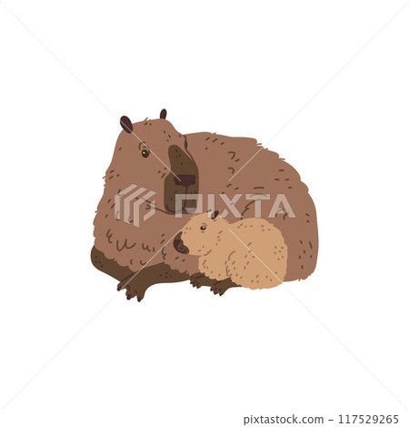 Illustration of a capybara with a baby on an isolated background. 117529265