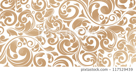 Seamless background floral ornament, Fashionable modern wallpaper or textile golden colors isolated white backgrounds wallpapers, backgrounds, patterned fills, webs pages, surface textures, book cover Seamless background floral ornament, Fashionable modern wallpaper or textile golden colors isolated white backgrounds wallpapers, backgrounds, patterned fills, webs pages, surface textures, book cover 117529439