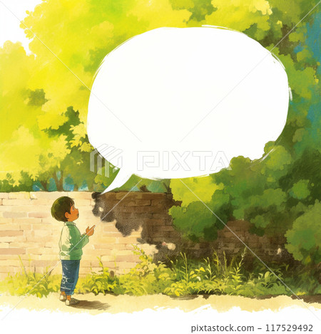 森林、陰影、男孩和演講泡泡 森林、陰影、男孩和演講泡泡 117529492