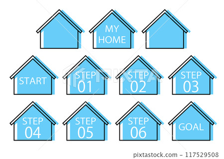 Light blue housing icon and steps - Material representing the flow of housing income 117529508