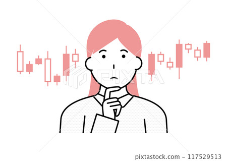 Female investor analyzing candlestick chart 117529513