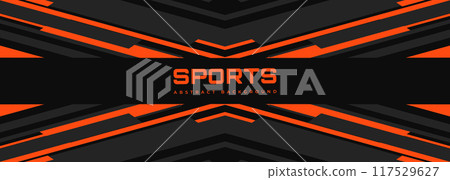 Modern sports banner design with diagonal orange and gray lines. Abstract sports background. 117529627