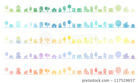 水彩風格簡約住宅區剪影線集 水彩風格簡約住宅區剪影線集 117529657