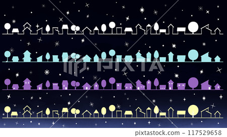 Night cityscape silhouette line set 117529658