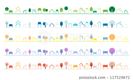 Colorful cityscape silhouette line set Colorful cityscape silhouette line set 117529672