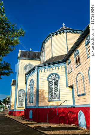 Saint Peter and Paul Cathedral, a wooden Roman Catholic cathedral at the Historic Inner City of Paramaribo, UNESCO World Heritage in Suriname, South America 117529848