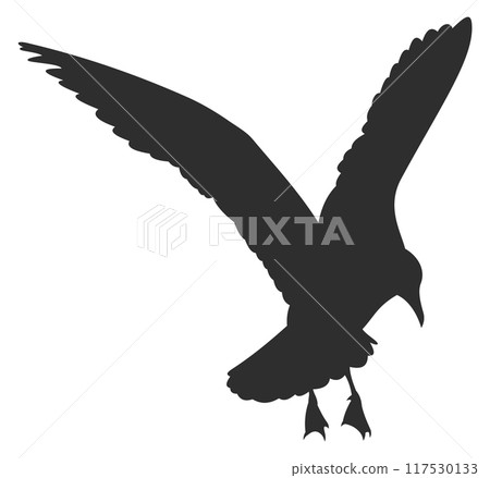 Aerial animal silhouette. Black flying bird icon Aerial animal silhouette. Black flying bird icon 117530133