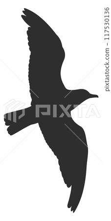 Flying bird black silhouette. Wild fauna symbol Flying bird black silhouette. Wild fauna symbol 117530136