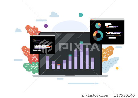 Laptop with bar chart and data. Business analytic concept. 117530140