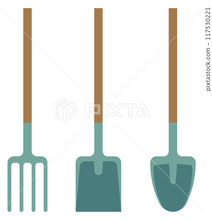Gardening tools color icon. Shovel and hayfork 117530221