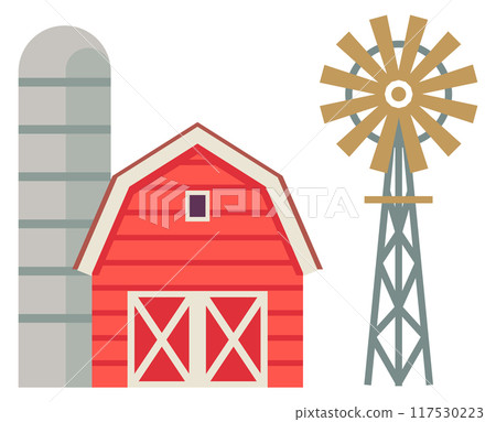 Farm color icon. Countryside buildings. Rural agriculture 117530223